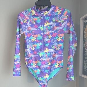 Girl's Floral Kids Rashguard/Swimsuit XL 14/16